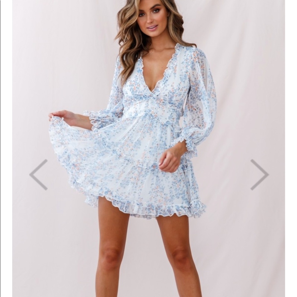 Blue and White Floral V-neck open back dress